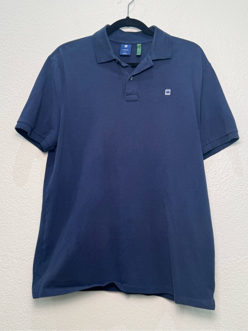 G-Star RAW Mens L Navy Blue Polo Shirt Sustainable Logo Short Sleeve Casual